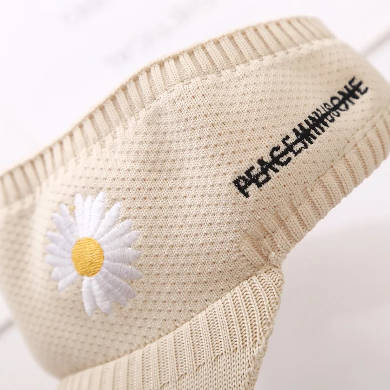 

New Outdoor Sports Fitness Sun Hat Female Tide Knitted Cap Korean Version Chrysanthemum Empty Top Hat Little Daisy Caps