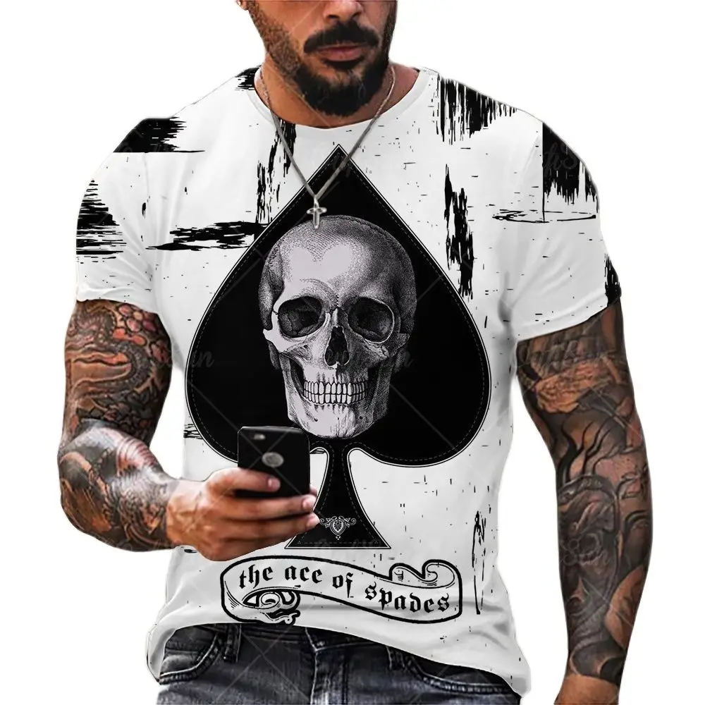 

Men's T-Shirt Street 3D Printing Horror Skull Fashion Personality Blue Flame Skeleton Short-Sleeved Wild Loose Oversized Top 6XL