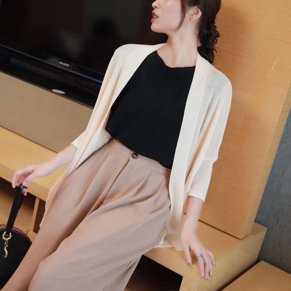 

Loose And Plus-sized Women's Bat Sleeve Sweater Thin Summer Korean-style Mid-length Cardigan Coat Viscose Sun Shirt