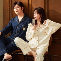 new couple pajamas womens autumn and winter cotton long sleeve korean mens home wear two piece suit in spring and autumn