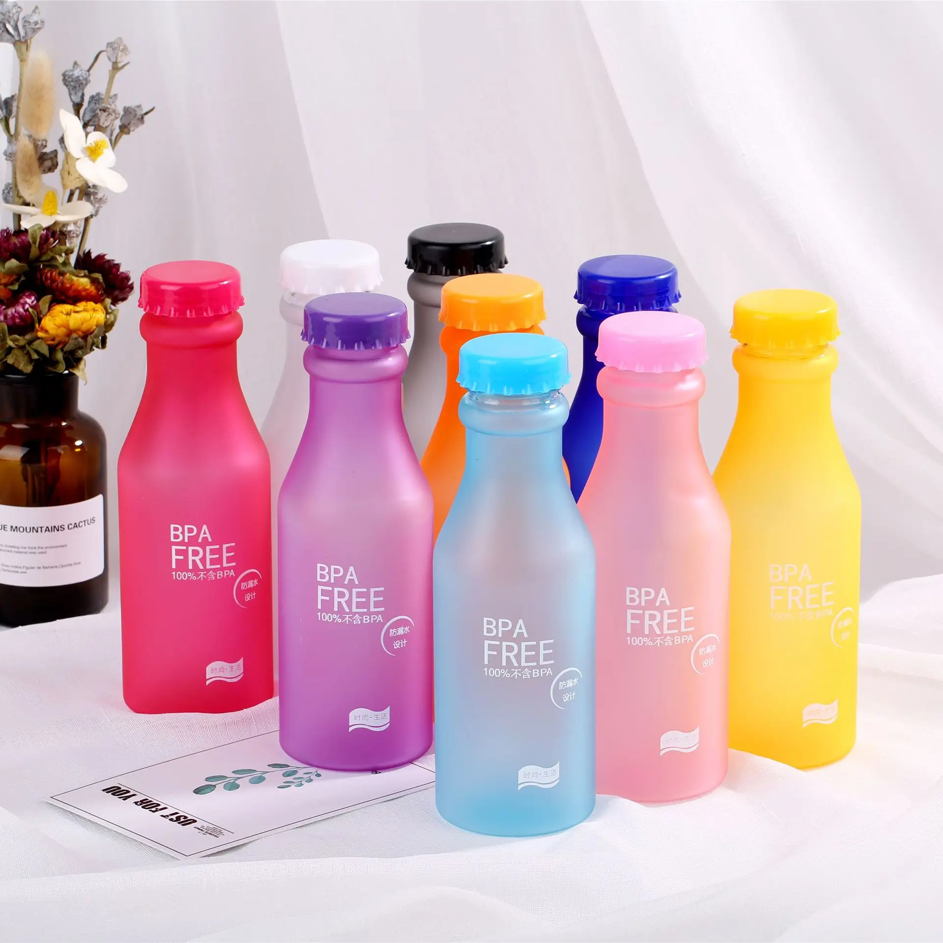 Crystal Water Bottle Transparent Frosted Leak-proof Plastic kettle 550mL Portable Water Bottle for Travel Yoga Running Camping