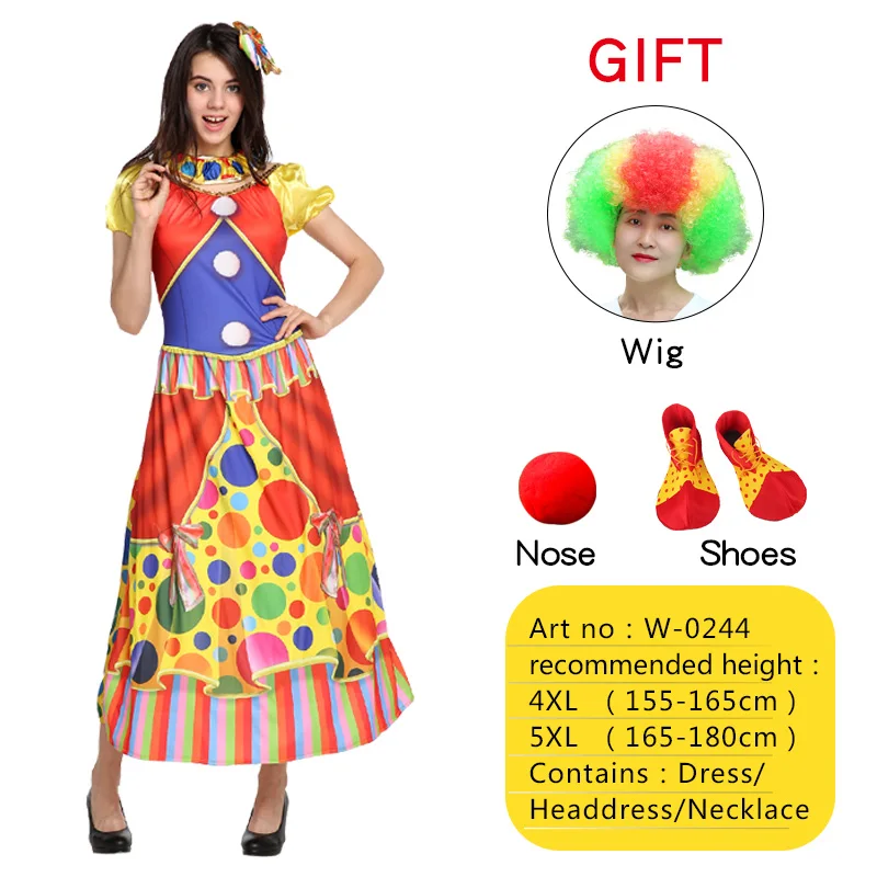 Костюмы на Хэллоуин для взрослых женщин костюмы цирковых клоунов с париком обувь
