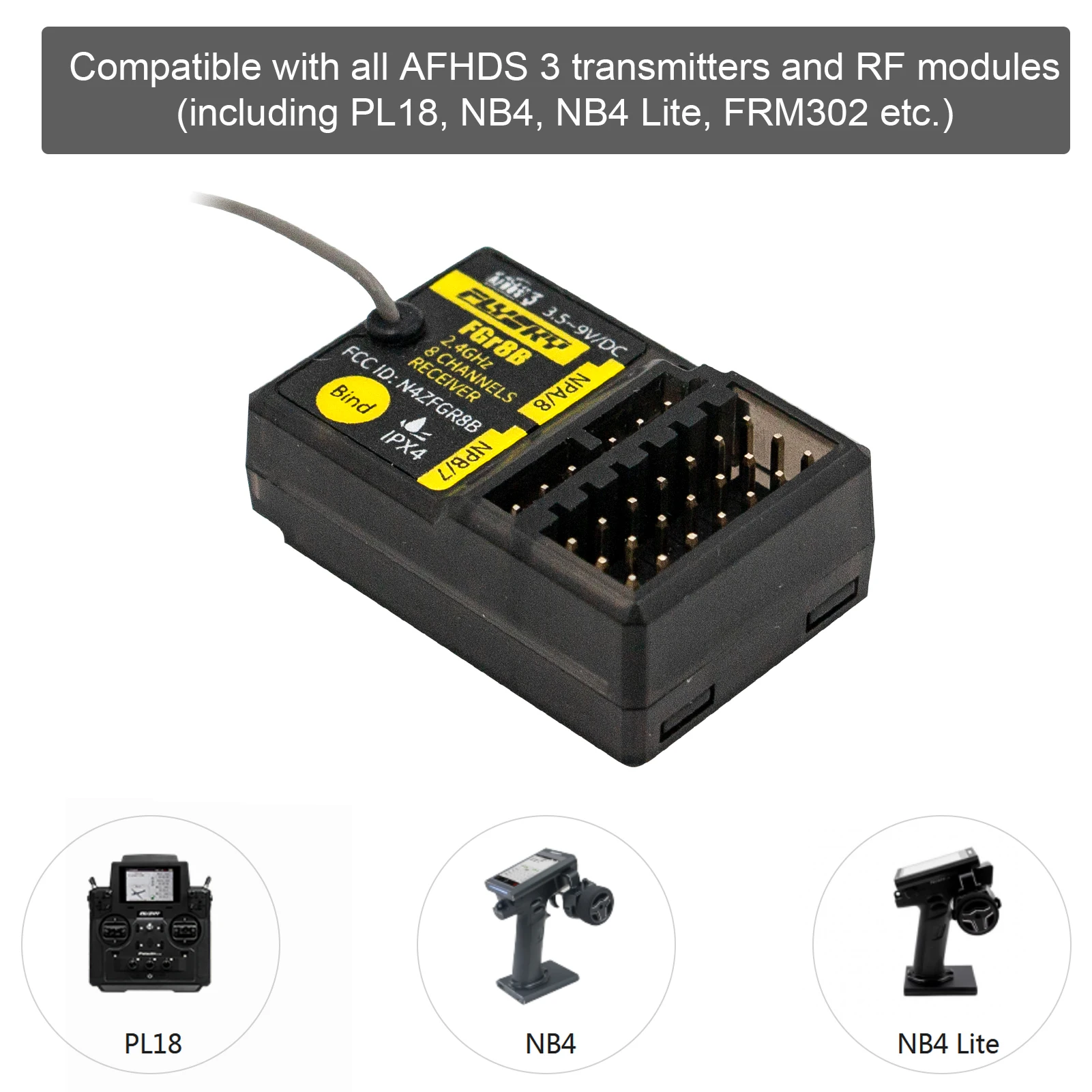Радиочастотный приемник FLYSKY FGR8B 2 4 ГГц 8 каналов PWM/ PPM/ i-bus выход для передатчиков