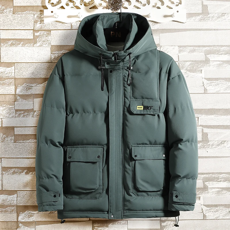 

Parka Men Coats Winter Jacket Mens Solid Color Thicken Hooded Windproof Outwear Warm Coat Pocket Clothing Casual Men's Overcoat