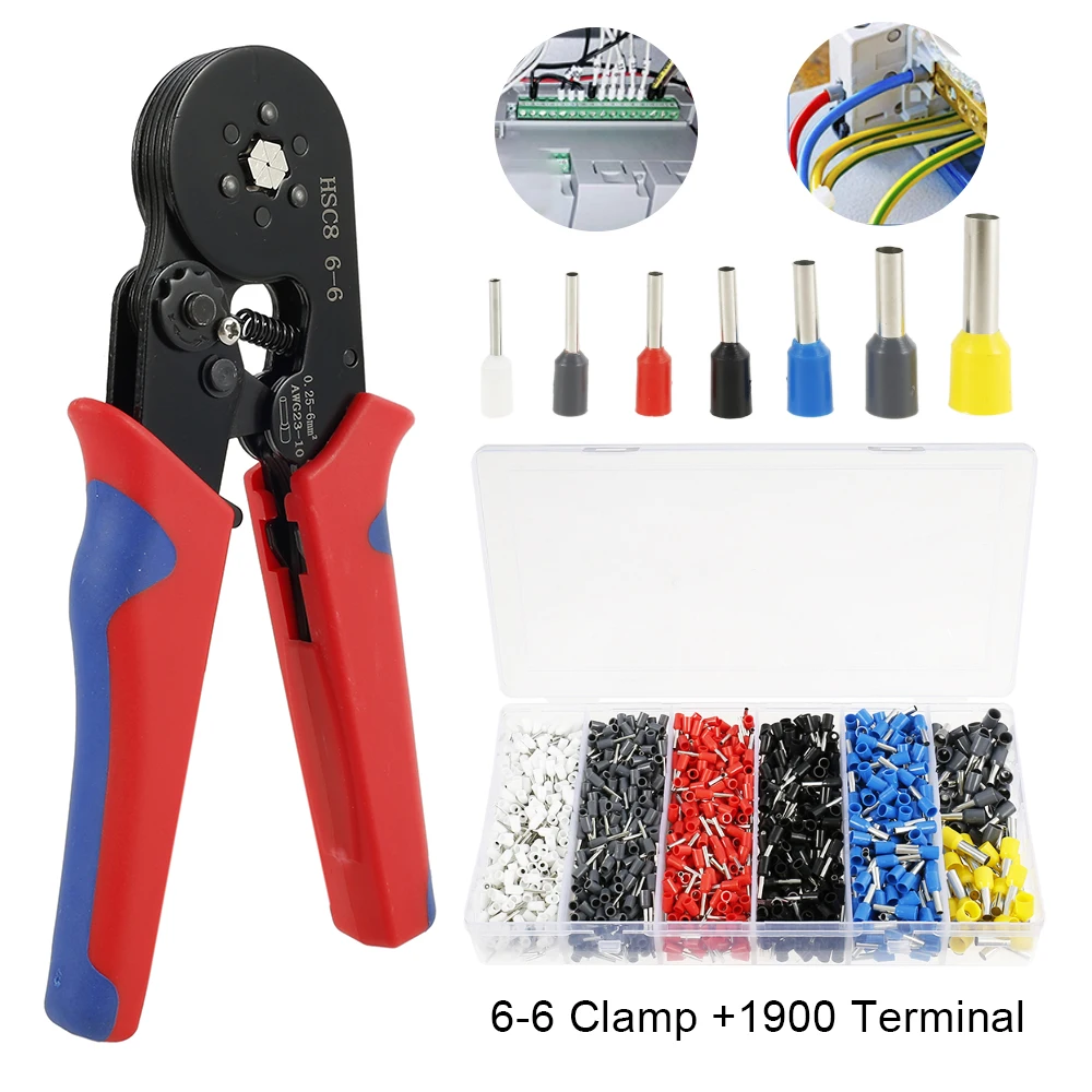 

Ferrule Crimping Tool Kit Hexagonal Sawtooth Self-adjustable Ratchet Wire Terminals Crimper Kit with 1900pcs Wire Terminals