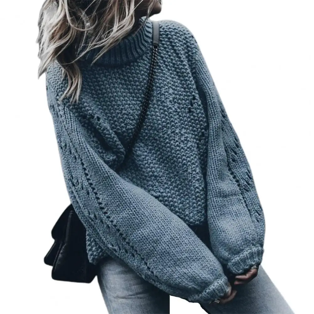 

Женский вязаный свитер, однотонный пуловер с длинным рукавом и воротником-стойкой, Осень-зима 2021