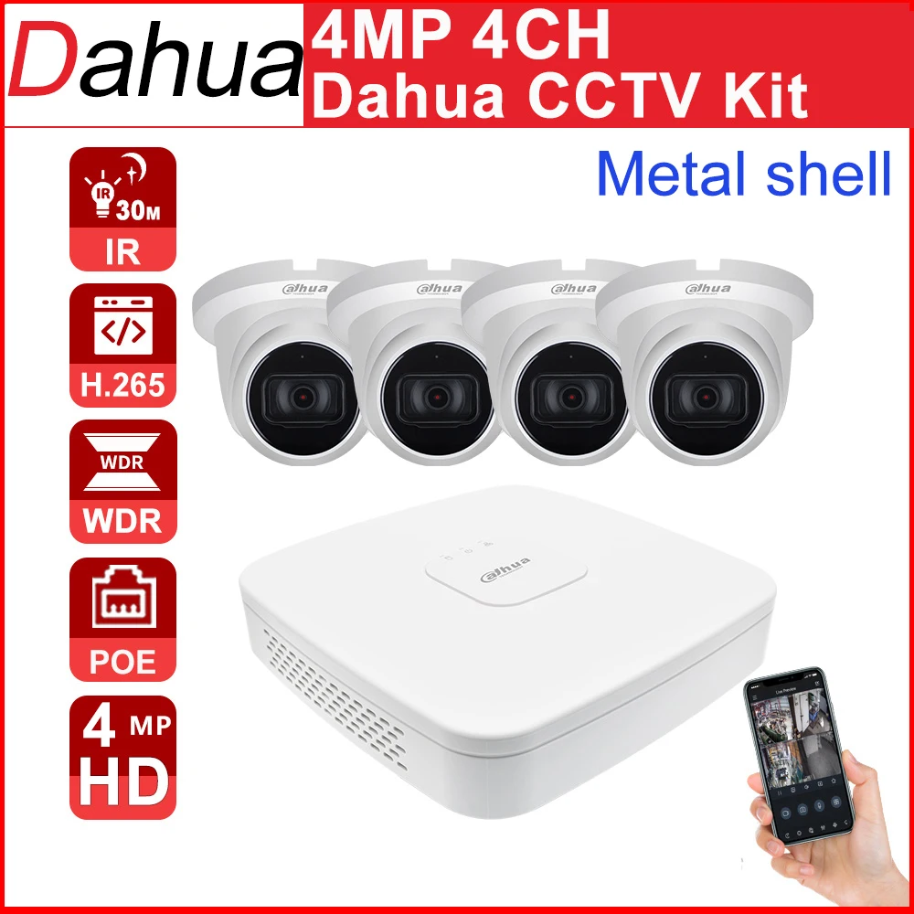 

Dahua CCTV Kits 4K POE NVR NVR4104-P-4KS2 4CH 4MP HD IPC-HDW2431TM-AS Microphone P2P APP Remote View CCTV System Starlight