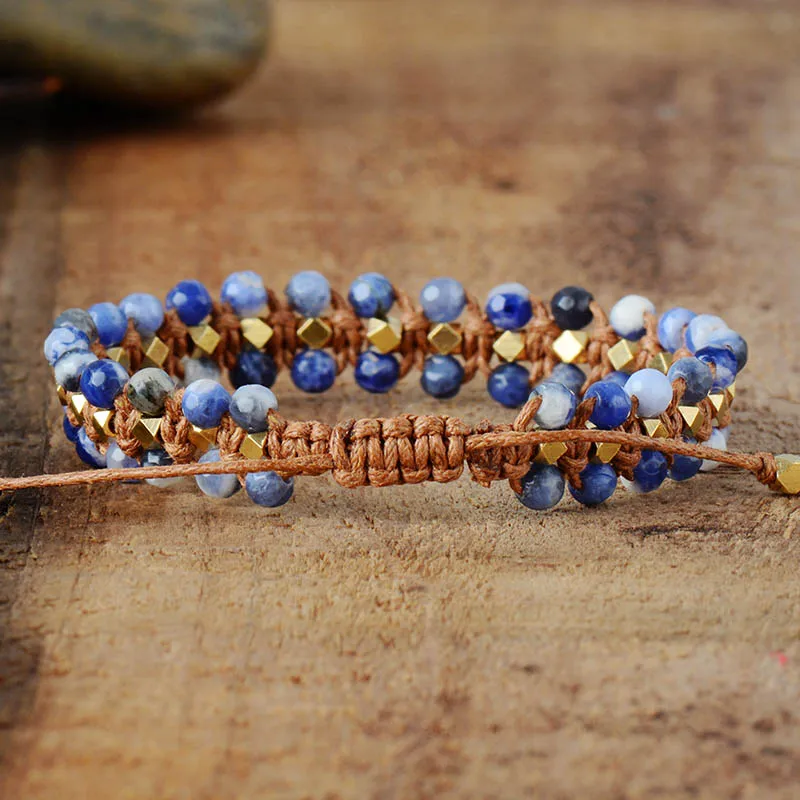 Женские блестящие браслеты граненые веревочные из кальдалита ручной работы в