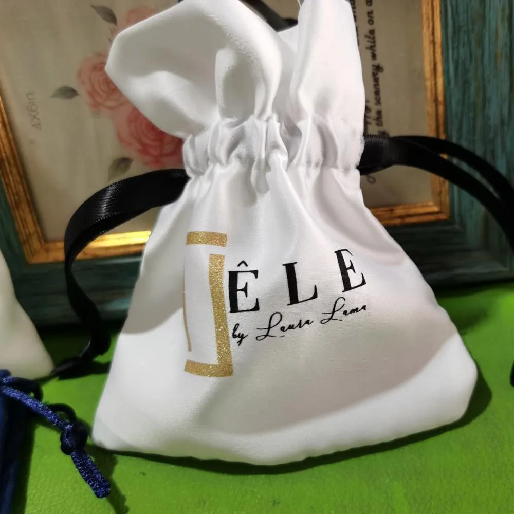 

Black Silk Stain Gift Bags with white ribbon 8x10cm 9x12cm 10x15cm 12x17cm pack of 50 Jewelry Drawstring Pouches Party Sack