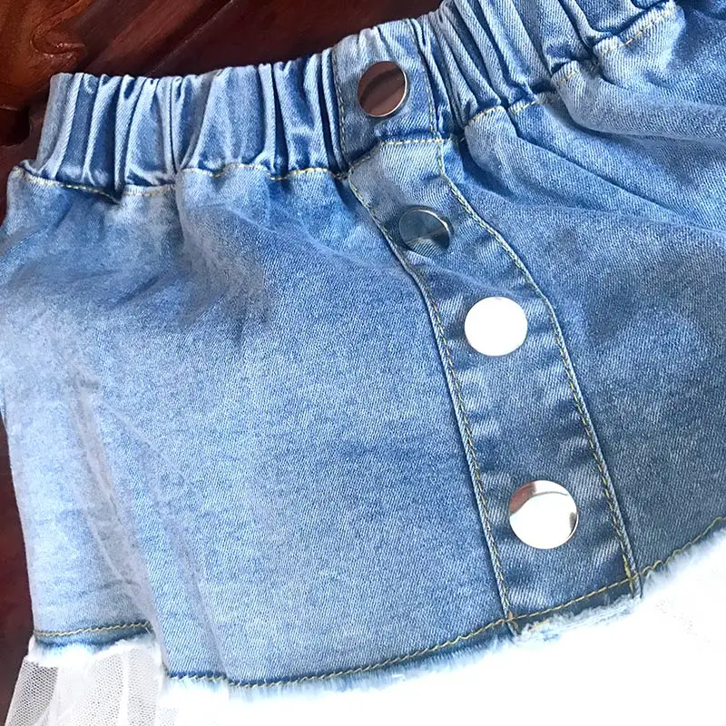 Для девочек Сезон весна-лето Юбка-пачка Платье из денима для детей юбка Детская