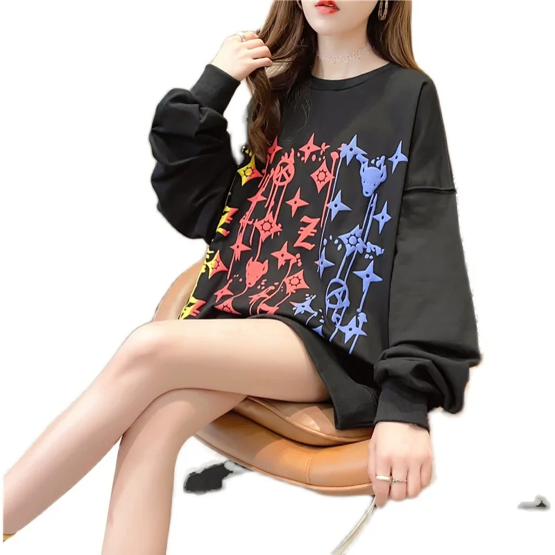

Style Street Original Fashion New Product Contrast Letter Printing Loose Sweatshirt Bf Wind Crew Neck Sweatshirt Women