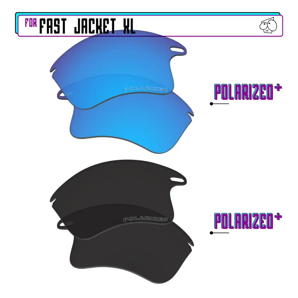 EZReplace Polarized Replacement Lenses for - Oakley Fast Jacket XL Sunglasses - BlackPPlus-BluePPlus