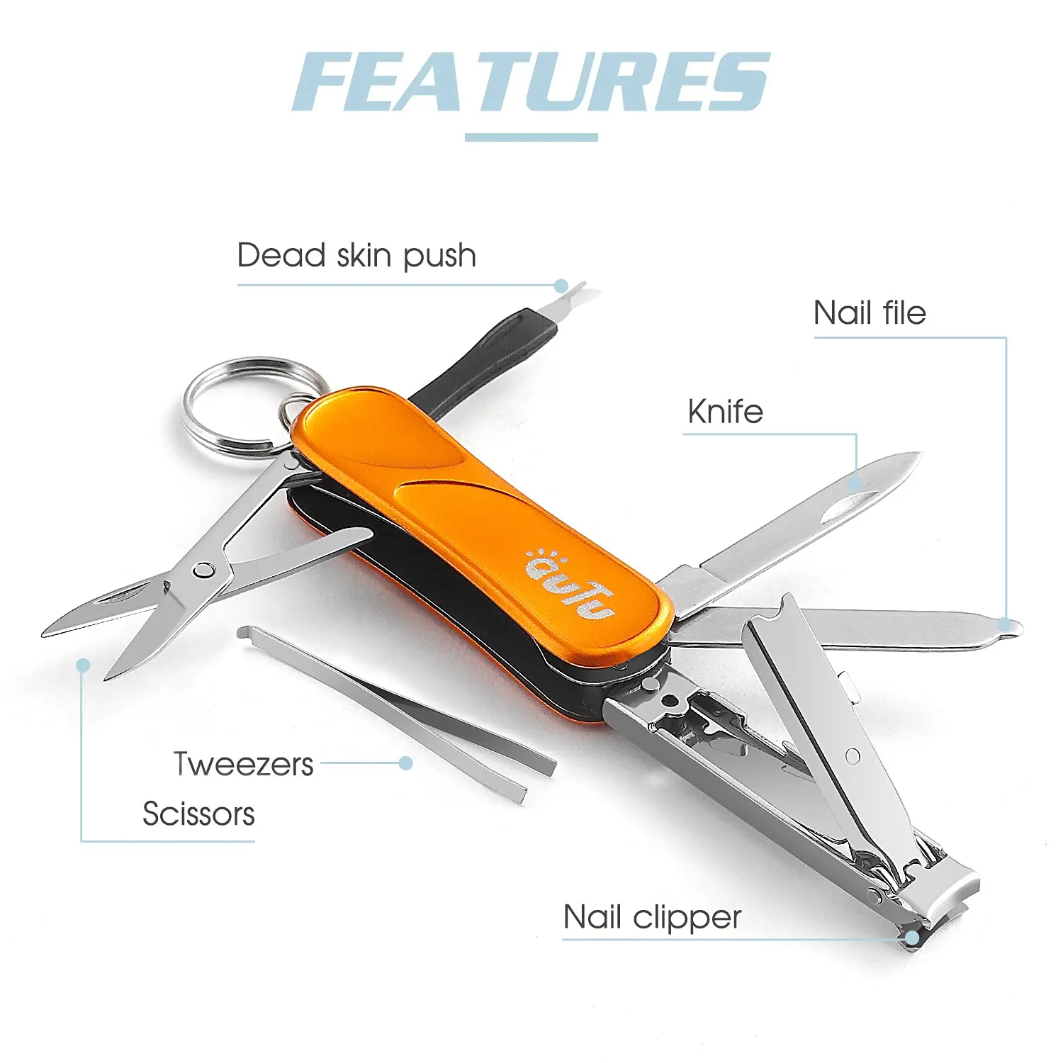 6в1 Многофункциональный инструмент для стрижки ногтей, ноздрей и волос, с файлами, карманным ножом и ключевой цепочкой для мини.