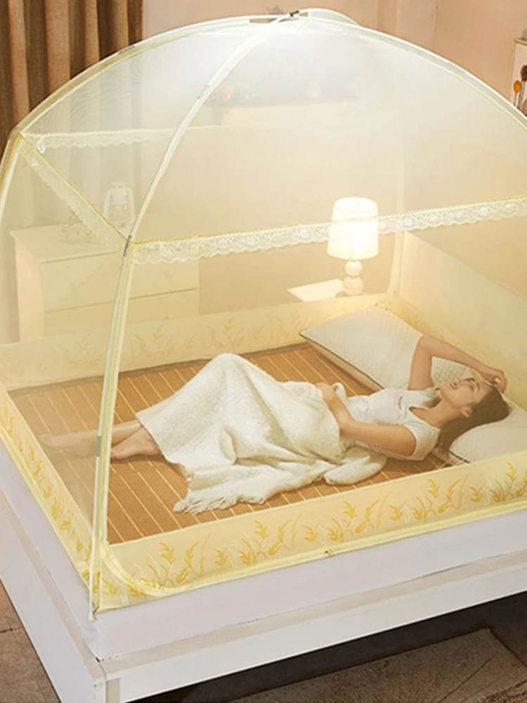 Складная москитная сетка для дома желтая розовая двойная кровать монгольская