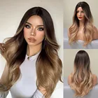 Женские синтетические парики с Омбре henри MARGU, длинные коричневые светлые парики с натуральными волнистыми волосами для косплея, парик из термостойких средней шерсти