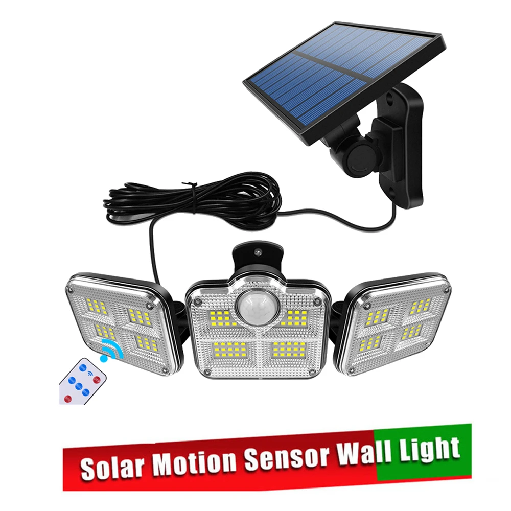 

138 led remote seperable Motion Sensor Solar Wall Light Bright Flood Lamps 3 Adjustable Heads 270° Wide Lighting Angle Waterproo
