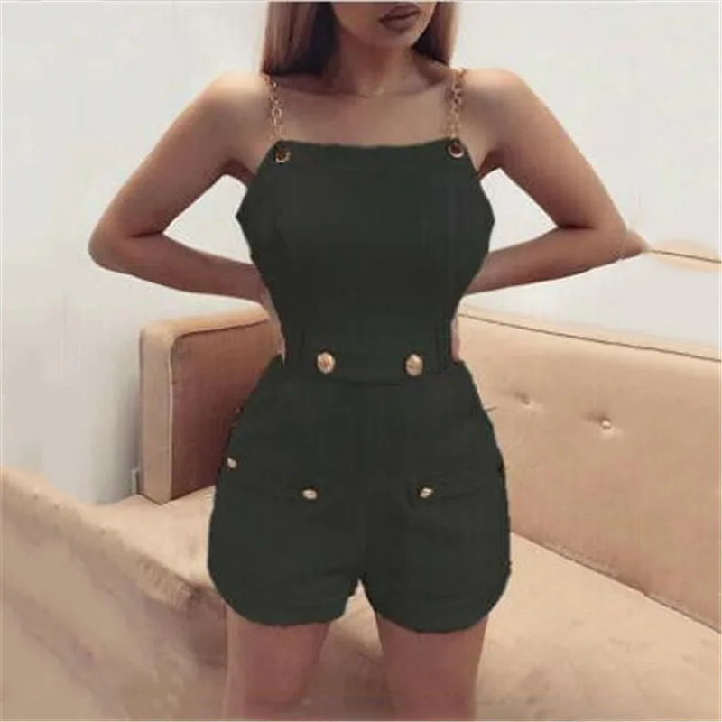 Пикантный Женский Повседневный Комбинезон новый однотонный топ с цепочкой шорты