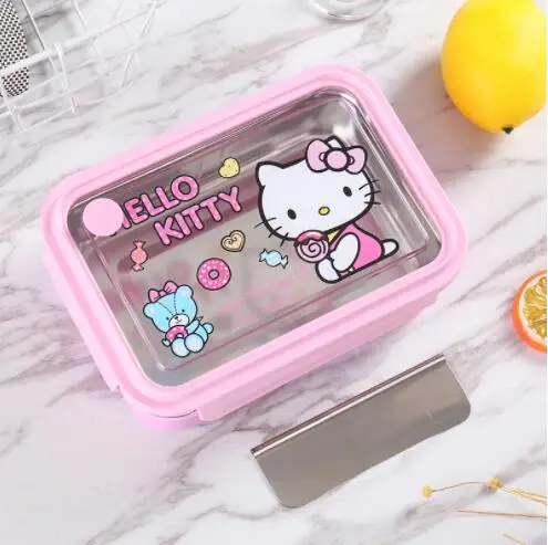 Hello kitty 304, Ланч-бокс из нержавеющей стали, сохраняющий тепло, Ланч-бокс, с крышкой, для столовой, лаконичный контейнер для еды, Ланчбокс - Цвет: KITTY