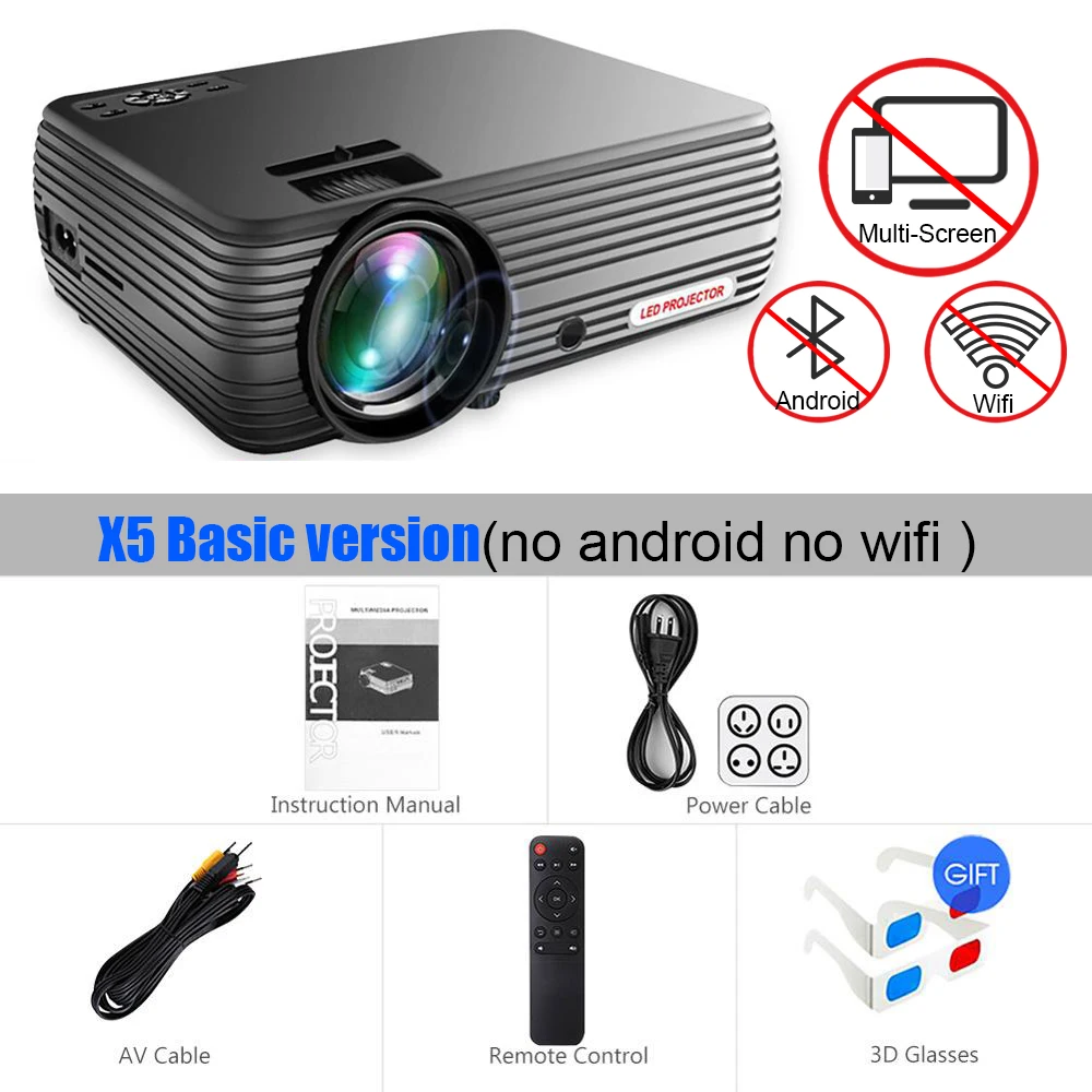 X5 Basic Black Мощный 720P проектор X5 Full-HD медиаплеер 3D домашний кинотеатр игра USB подключение телефон ноутбук tf-карта видео проектор Proyector - Цвет: X5 Basic Black