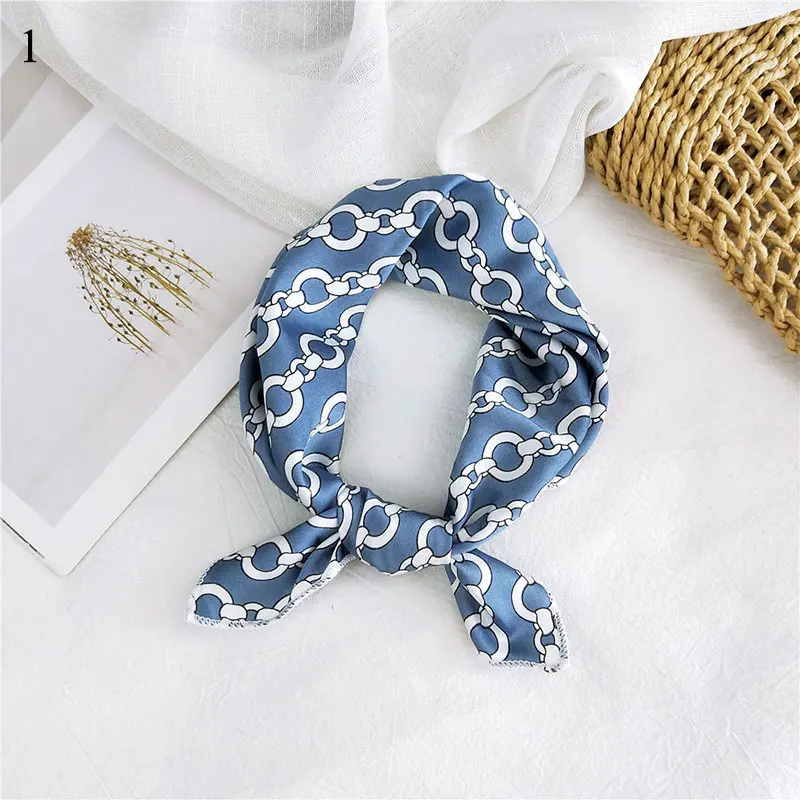 

Hair Tie Band Square Scarf Head-Neck Satin Silk Scarf 50*50cm Bandana Fashion 1Pc Round Chain Stripes Butterfly Floral Print