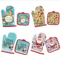 christmas baking gloves pad anti hot new year natal oven dining xmas party decoration supplies bbq kitchen mat 2pcsset