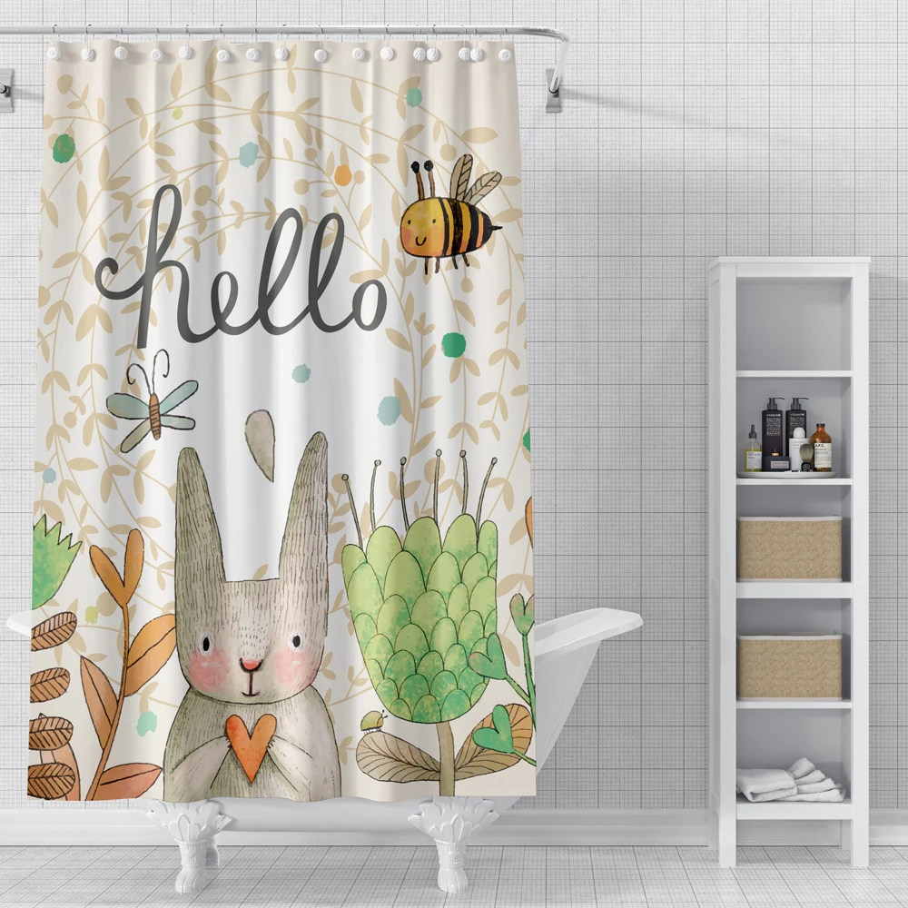 Занавеска для душа с милыми мультяшными животными ванной комнаты