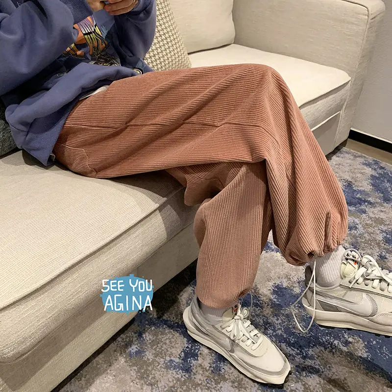 

2021 Winter Men's Loose Corduroy Fabric Trousers Straight Pants Streetwear Cargo Baggy Casual Pants Hip Hop Jogger Sweatpants