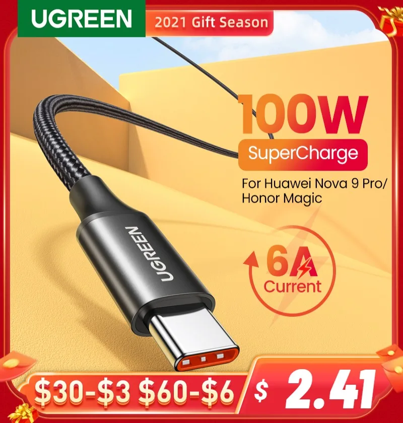 Кабель UGREEN USB Type-C 5 А для быстрой зарядки и передачи данных Huawei P30 Pro P20 | Мобильные