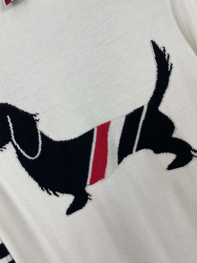 

2021 Fashion TB Thom Brand Sweaters Women Slim V-Neck Cardigan Clothing Wool Cotton Puppy Pattern Spring Autumn Casual Coat