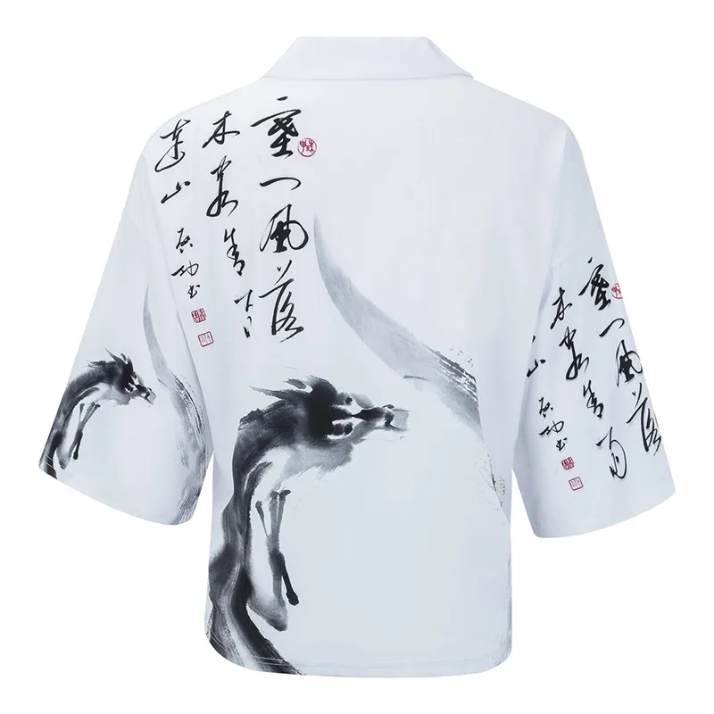 

2020 Spring summer Chinese ink painting print Kimono Streetwear Haori Male Yukata Samurai Kimono Japanese Kimonos Cardigan Men
