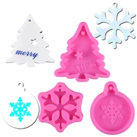 christmas tree snowflake fondant cake decoration mold with hole diy liquid silicone mold for keychains pendant kitchen gadgets