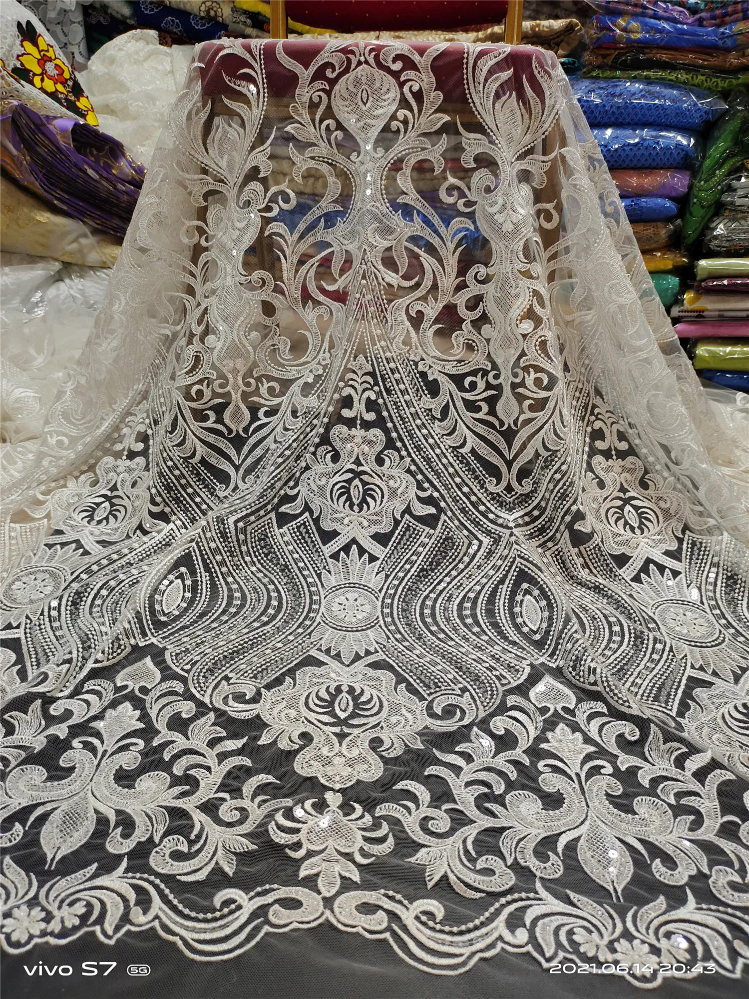 

Latest 2021 High Quality African Nigerian Tulle Lace Fabric With Sequins Embroidery Sewing Guipure Organza Prom Dresses 5yards