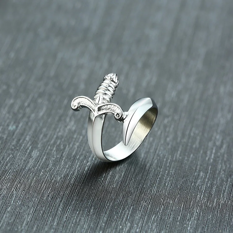 

Classic Unique Design Dagger Ring Simple Silver Plated 316L Stainless Steel Men Ring Trend Men Hip Hop Motorcycle Party Jewelry