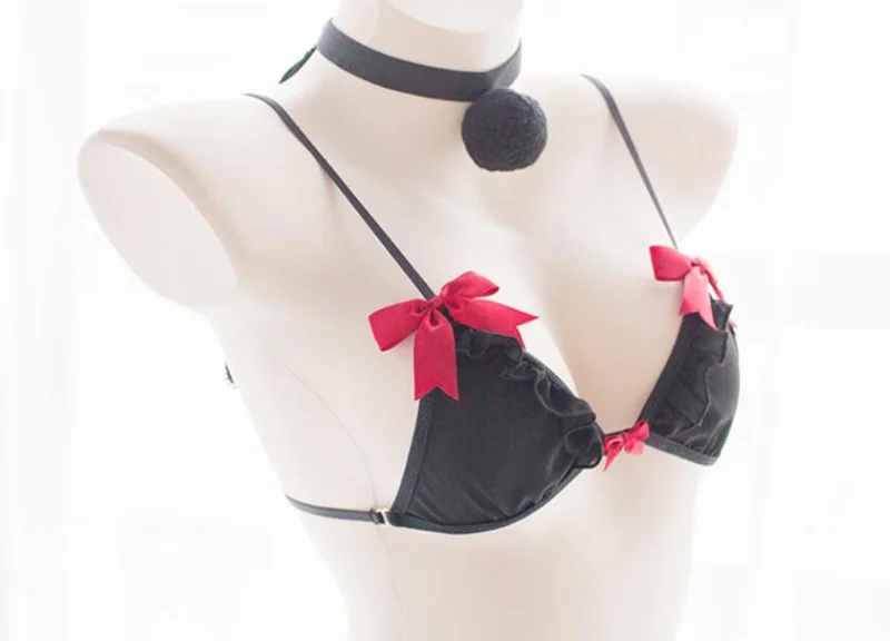 

Micro Bikini Bra And Panty Set Underwear Kawaii Lingerie Rabbit Anime Cosplay Outfit Role Play Bunny Girl Uniform White Black