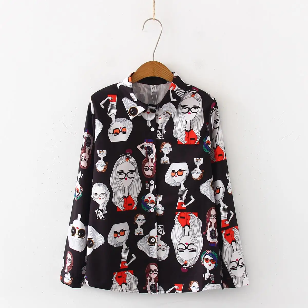 

2021 Spring Fall Women Harajuku cartoon Print Tops Streetwear Blouse Women Long Sleeve Blouses Shirts Female