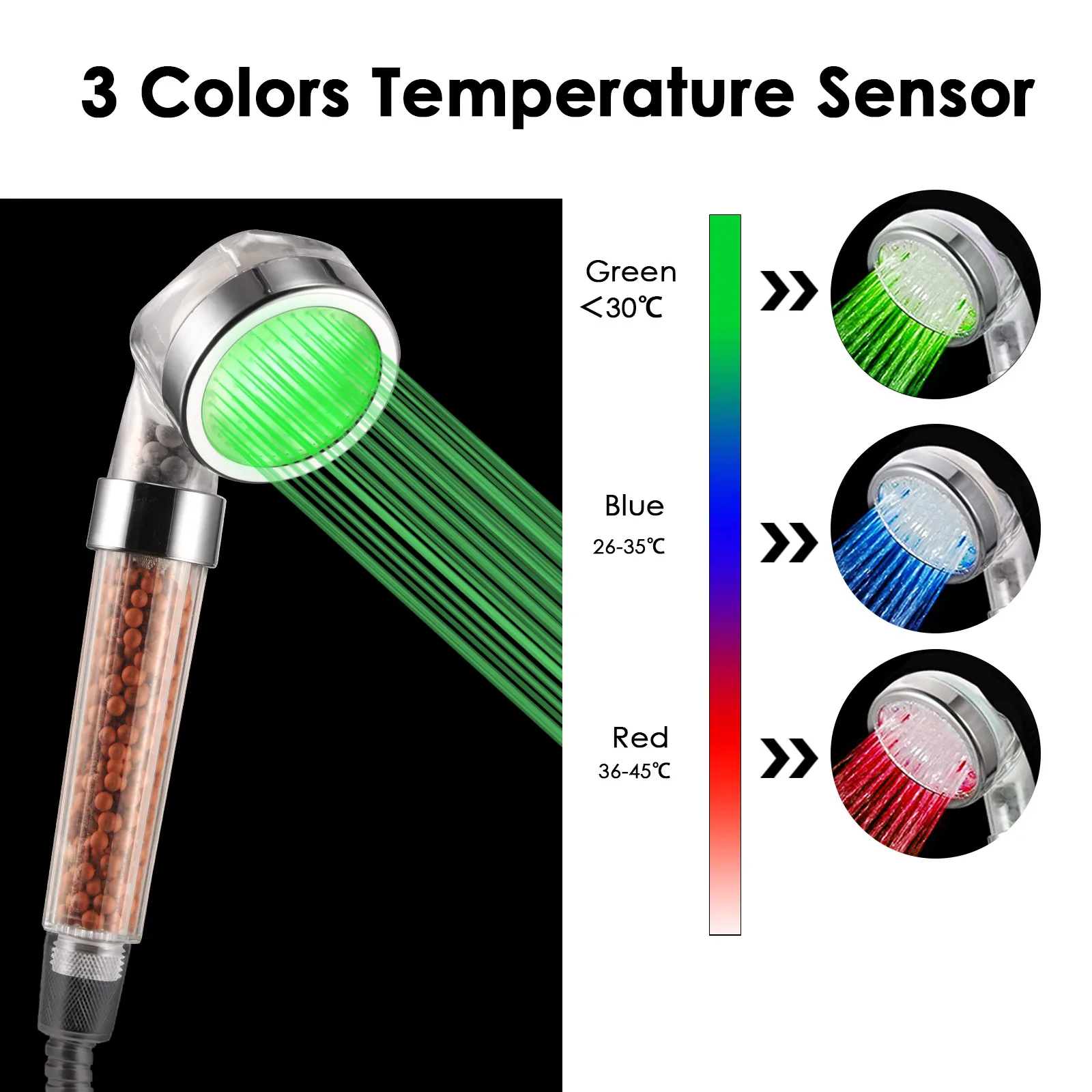 

Hot 3 Color Changing LED Shower Head Temperature Control Bathroom High Pressure Water Saving Hand Anion Spa Shower Head