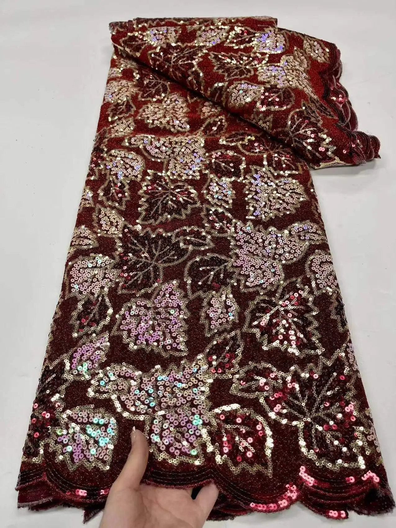 

Африканская бархатная кружевная ткань с блестками, качественный нигерийский модный дизайн, красивый модный материал для шитья, 5 ярдов для вечернего платья