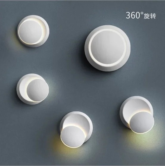 Круглый прикроватный Затмение настенный светильник 360 Вращающийся черный белый