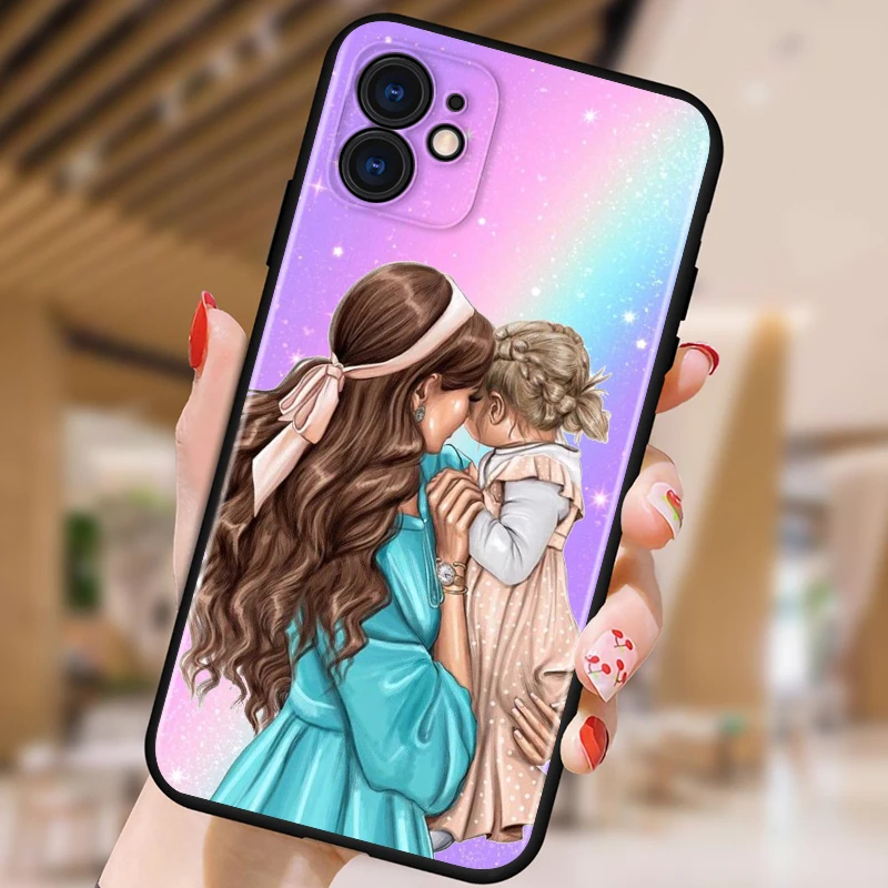

Super Hot Mom Baby Girl For Apple iPhone 12 11 XS Pro Max Mini XR X 8 7 6 6S Plus 5 SE Black Phone Case
