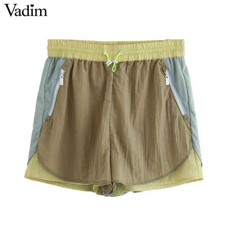 Vadim женские шикарные Лоскутные шорты эластичный пояс карманы дизайн