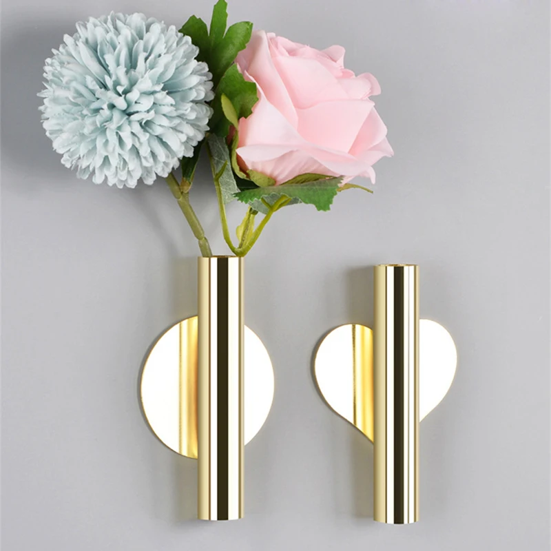 

Creative Wall Metal Vase Nordic Style Paste Flower Arrangement Gold Perforation-Free Bedroom Living Room Wall Decoration Pendant