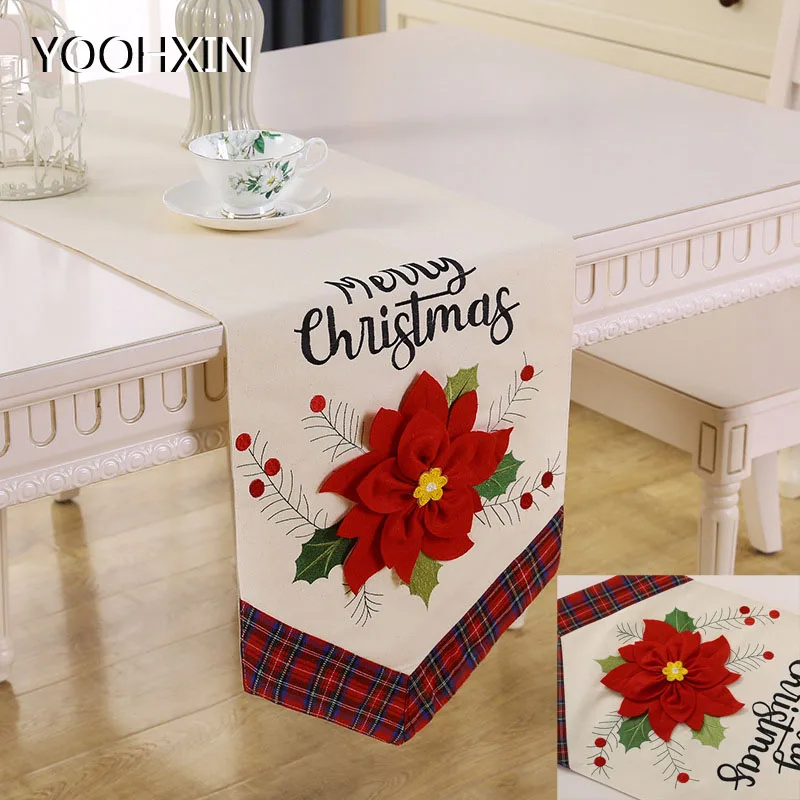 

NEW 3D flower art Embroidery Christmas bed Table Runner flag cloth cover Lace tablecloth mat kitchen Wedding party decor