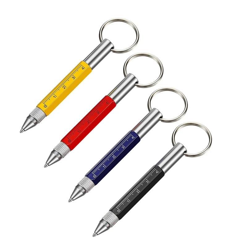 

4 Pcs 6 in 1 Multi Tool Tech Tool Pen Key Ring Screwdriver Pen with Ruler Two-Head Ballpoint Pen Refills Metal Tool Pen