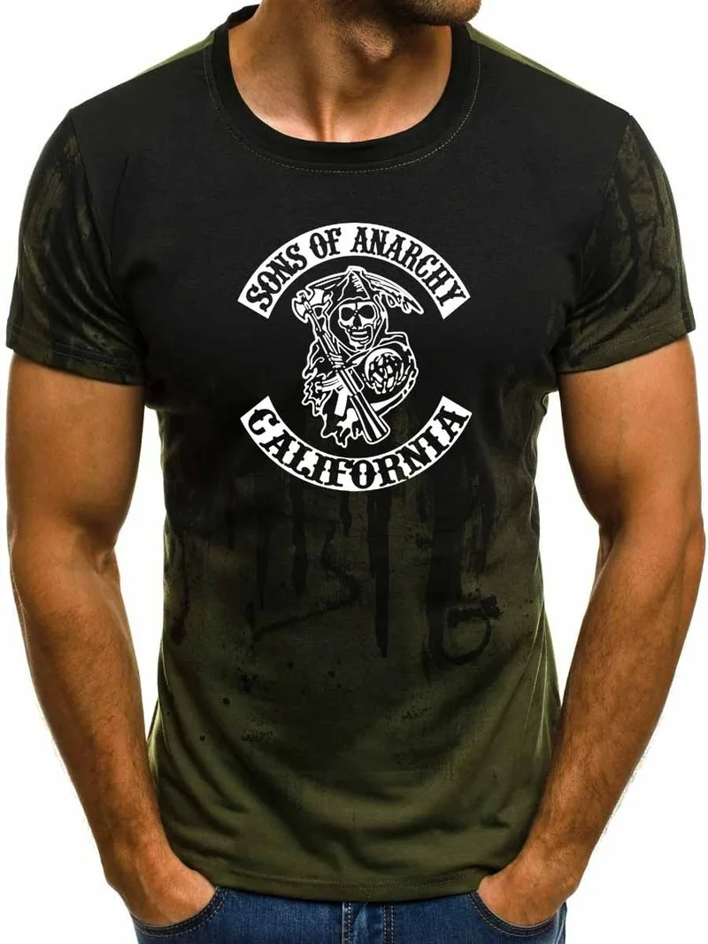 

New 2021 Summer Men's T-Shirt SOA Sons of anarchy the Skull print high quality Cotton Fashion casual Men's short sleeve 22