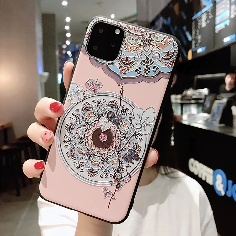 Тисненый китайский стиль Ретро цветок чехол для телефона iPhone 11 Pro Max 7 8 6S Plus XS XR ТПУ