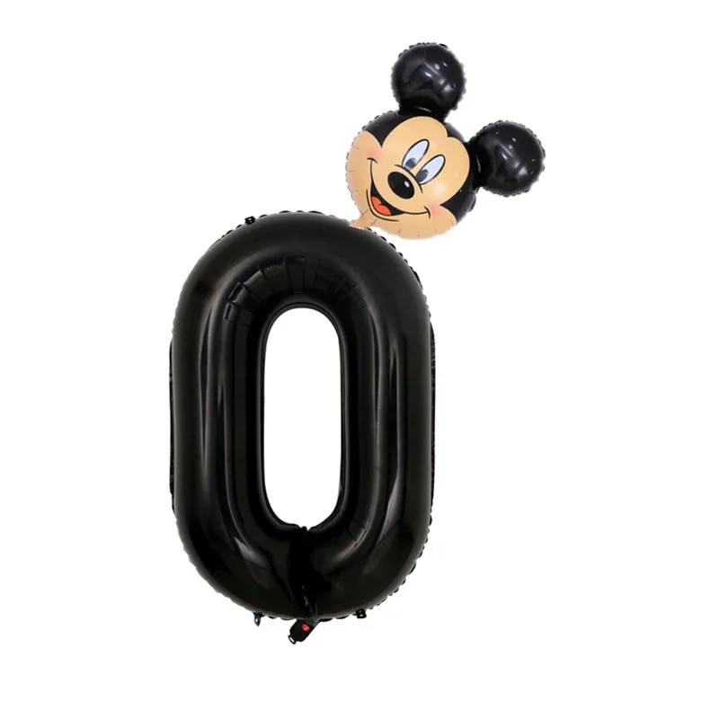 black 0 2 шт., 40 дюймов, розовые, черные фольгированные воздушные шары с цифрами, для мальчиков и девочек 1, 2, 3, 4 месяца, на день рождения, с изображением головы Микки и Минни, воздушные шары из фольги, вечерние украшения - Цвет: black 0