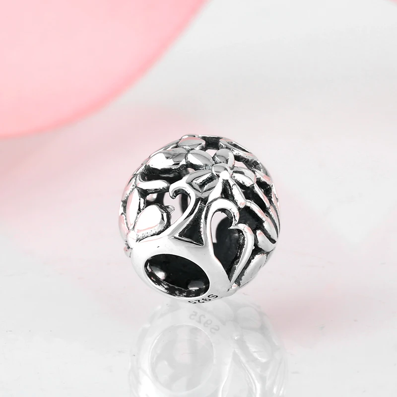 Модные ажурные бусины из стерлингового серебра 925 пробы с цветами для девочек