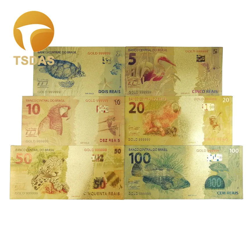 Цвет золото Бразилия 2-50 реалов банкнот Обычная Золотая банкнота ограниченная