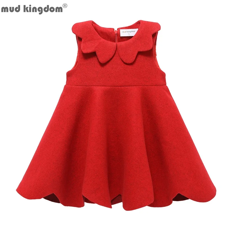 

Mudkingdom Elegant Faux Wool Collared Girl Swing Dress Plain Sleeveless for Girls Clothes Tulle Princess Dress Autumn Winter