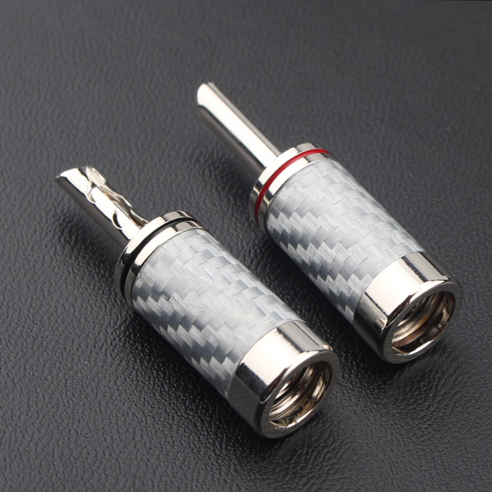 4pcs Sterling Copper White Carbon Fiber Rhodium Plated banana speaker cable connector/adapter plug for diy | Электроника